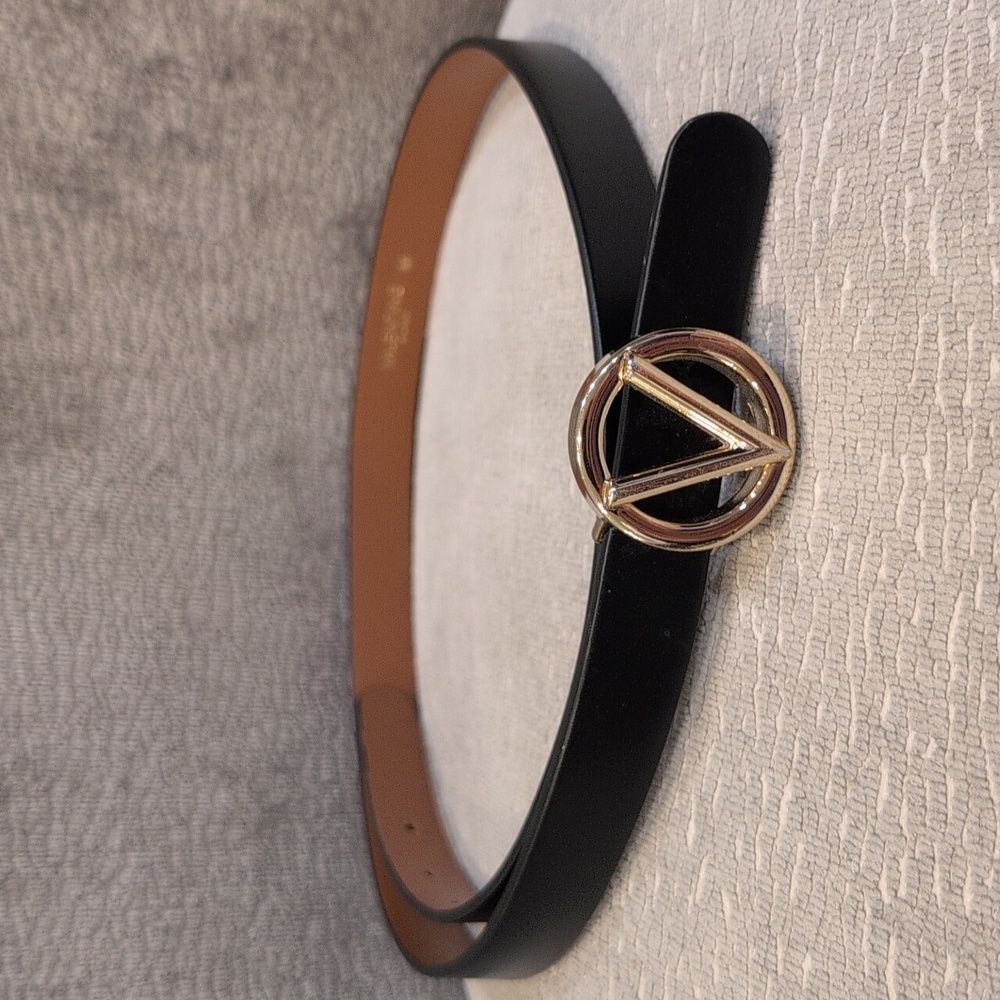 Valentino Black Belt with Gold V Buckle